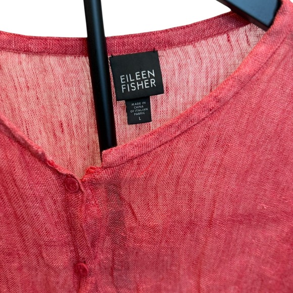 Eileen Fisher Linen Button Up Shirt Top Long Sleeve Red Casual Blouse tunic - Picture 2 of 6
